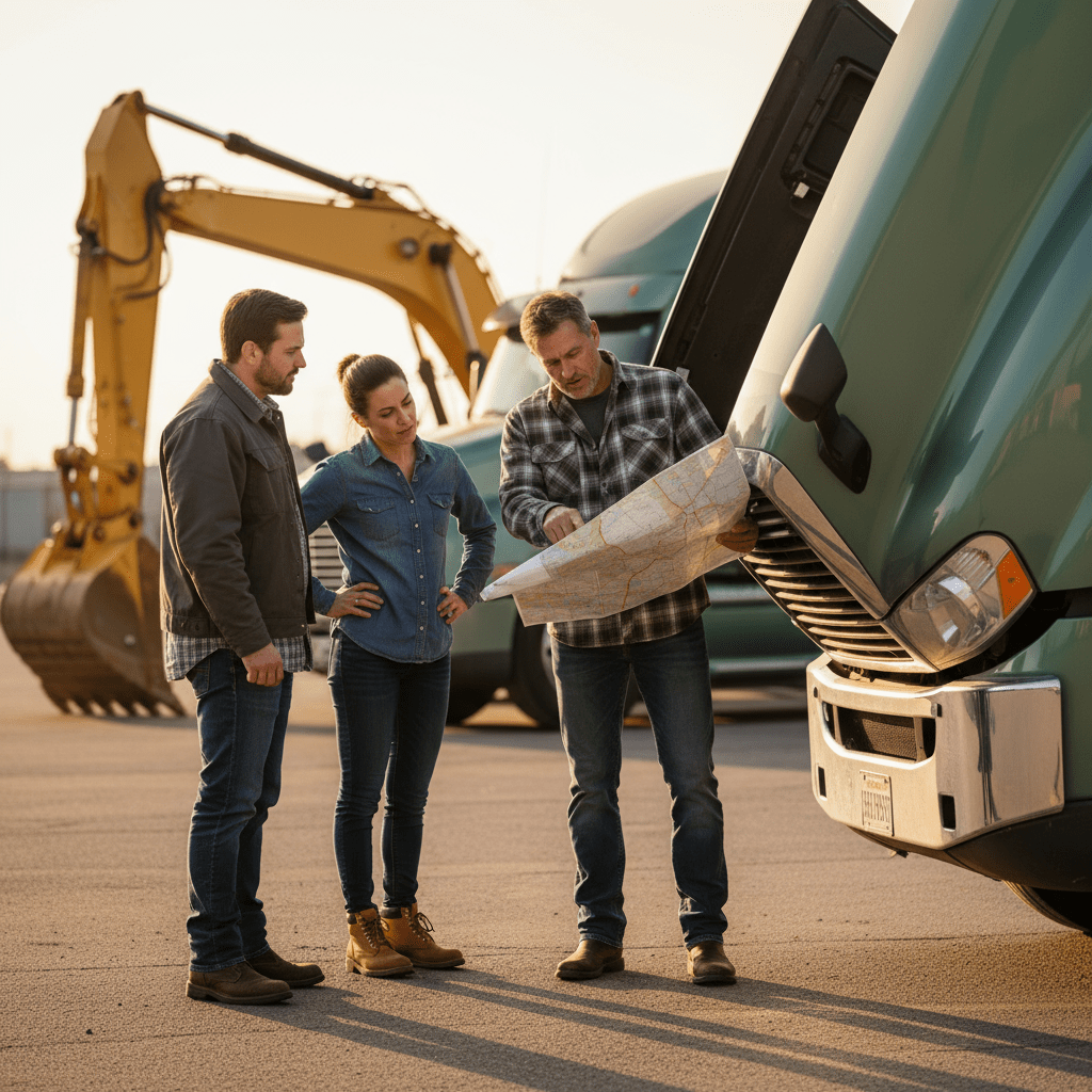Alcazar’s Transport team holding a strategy meeting to plan heavy‑haul operations
