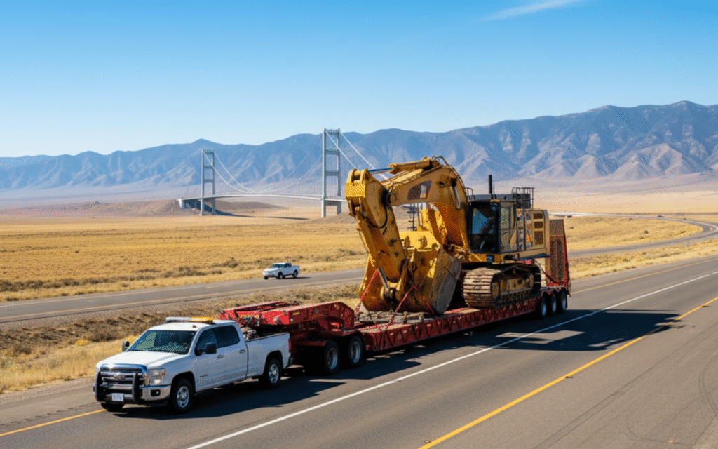 Heavy equipment transport Southern California — truck hauling construction machinery on highway for 2025 guide to safe and legal transport.